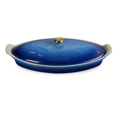 Travessa Oval para Peixe com Tampa Modern Heritage Cerâmica 34 cm Azul Azure Blue Le Creuset