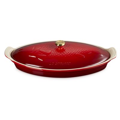 Travessa Oval para Peixe com Tampa Modern Heritage Cerâmica 34 cm Vermelho Le Creuset