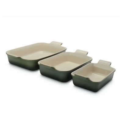 Travessas Retangular Heritage Kit 3 Peças 19, 26 e 32 cm Verde Thyme Le Creuset