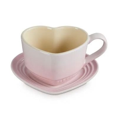 Caneca com Pires Formato Coração Rosa Shell Pink Le Creuset