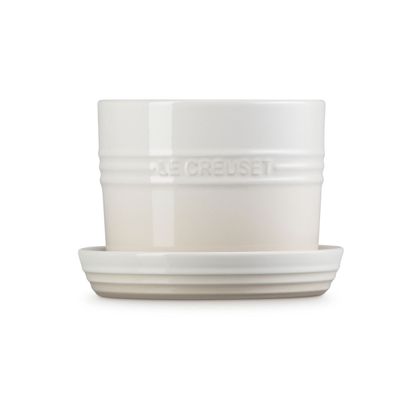 Vaso para Ervas com Bandeja Cerâmica 14 cm Branco Meringue Le Creuset
