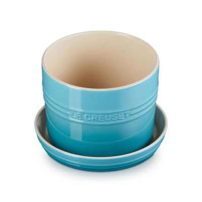 Vaso para Ervas com Bandeja Cerâmica 14 cm Azul Caribe Le Creuset