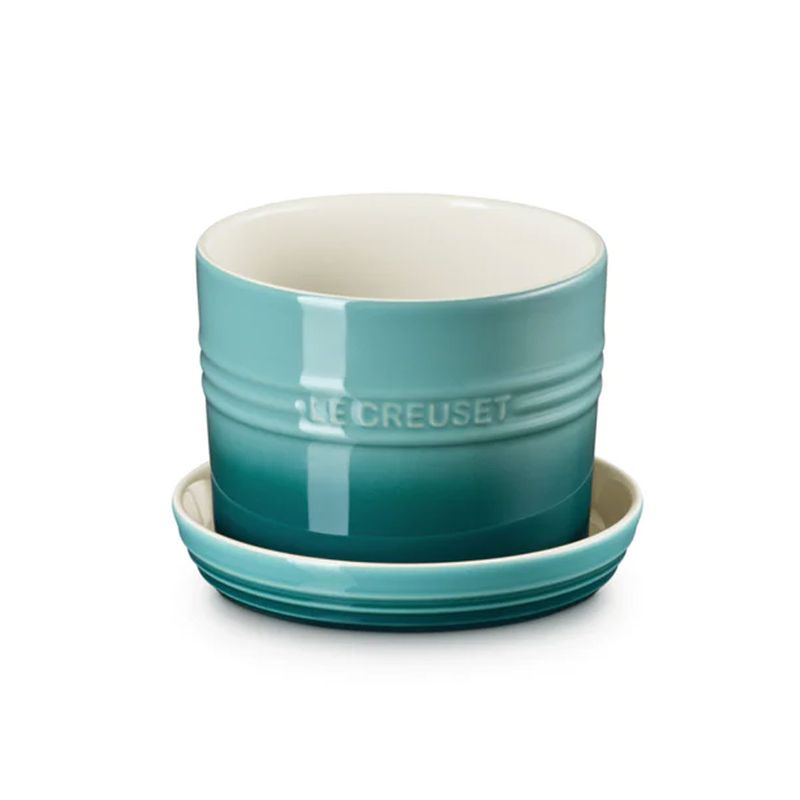 Vaso para Ervas com Bandeja Cerâmica 14 cm Azul Bleu Riviera Le Creuset