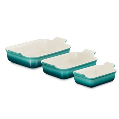 Travessa Retangular Heritage 3 Peças 19, 26 e 32 cm Azul Bleu Rivieira Le Creuset